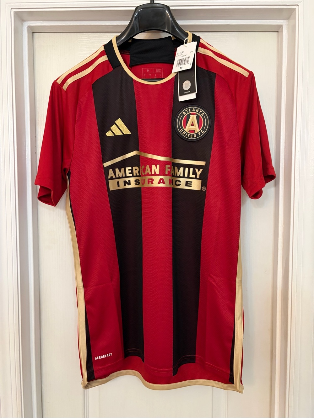 adidas Atlanta United FC MLS Soccer Jersey M Red/Black Stripes American Family